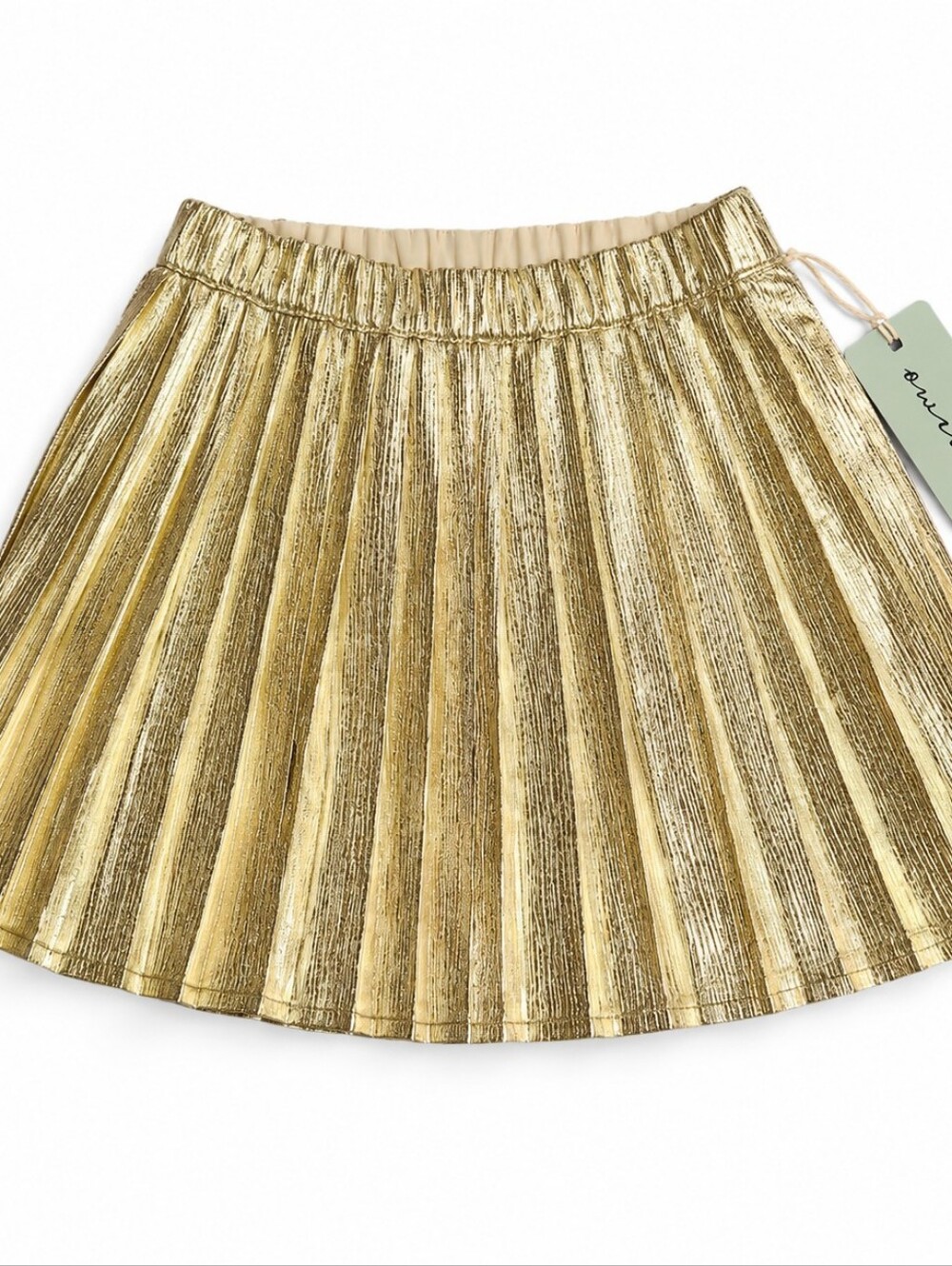 O'Willo Girls XS Gold Metallic Pleated Skirt Sparkle Party Contemporary Casual